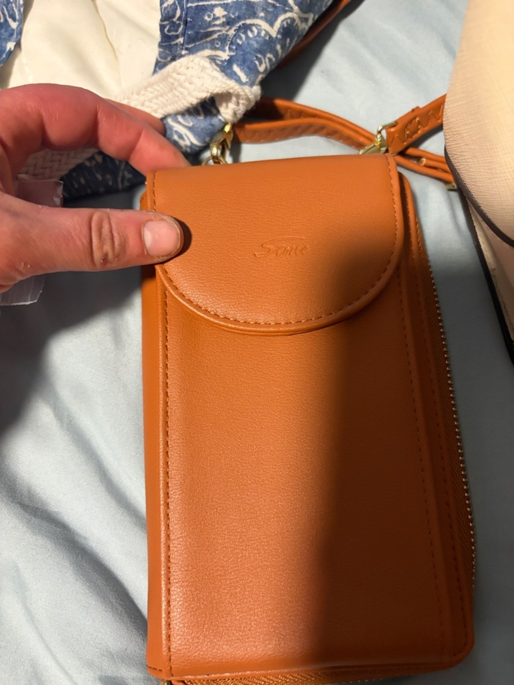 Real leather SZONE Tan Crossbody Phone Bag - Compact Women's Shoulder Purse